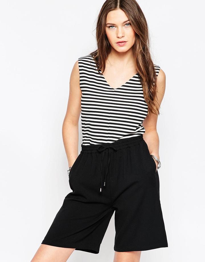 Just Female Blank Strip Zip Back Crop Top - Blk Wht Stripe