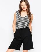 Just Female Blank Strip Zip Back Crop Top - Blk Wht Stripe