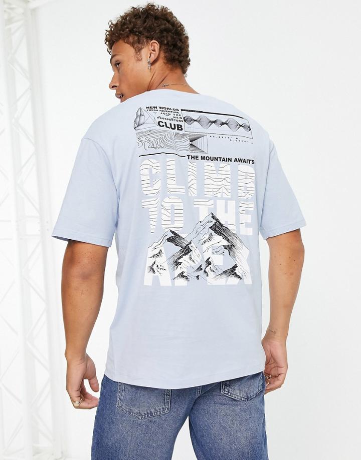 Jack & Jones Originals Oversized T-shirt With Mountain Print In Blue