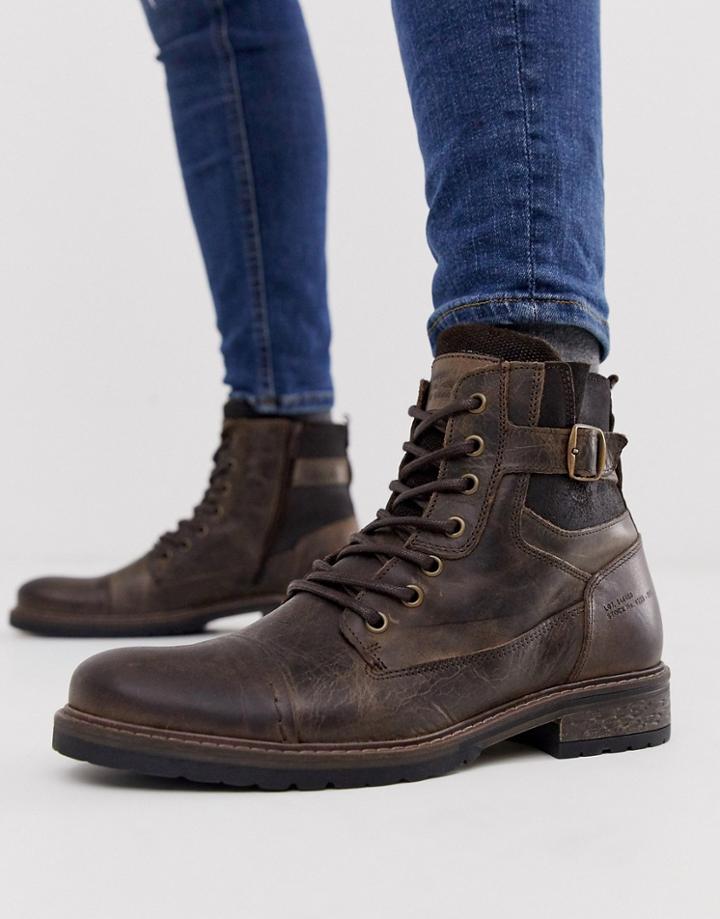 River Island Military Boots In Dark Brown