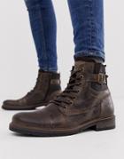 River Island Military Boots In Dark Brown