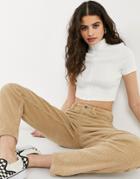 Topshop Funnel Crop Top With Zip In Ivory-white