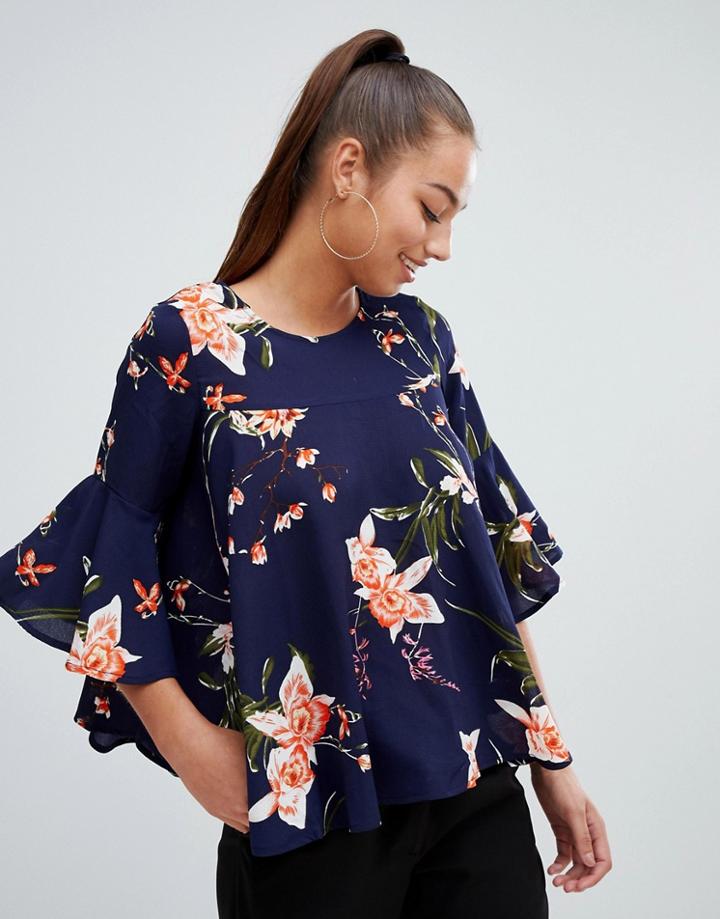 Ax Paris Navy Floral Blouse - Navy