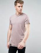 Asos Longline Muscle T-shirt With Slash Distress In Pink - Pink