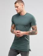 Asos Longline Muscle T-shirt With Side Zips In Green - Jungle Green