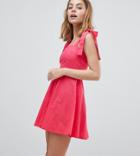 Vero Moda Petite Skater Dress With Tie Sleeves - Pink