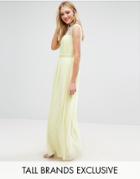 Little Mistress Tall Scallop Lace Top Pleated Maxi Dress - Yellow