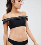 South Beach Shirred Contrast Bikini Bottom - Black