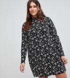 New Look Curve Mono Floral Print Swing Dress - Black