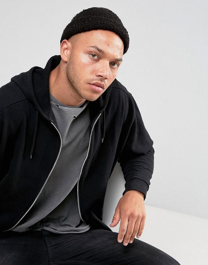 Asos Mini Fisherman Beanie In Black Boucle - Black