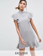 Closet London Ruffle Dress With Peplum Hem - Gray