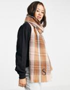 Asos Design Personalized Heritage Check Scarf With S Initial In Multi