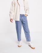 Asos Design Relaxed Tapered Jeans In Vintage Mid Wash Blue-blues
