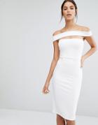 Missguided Cut Out Panel Bardot Midi Dress - White