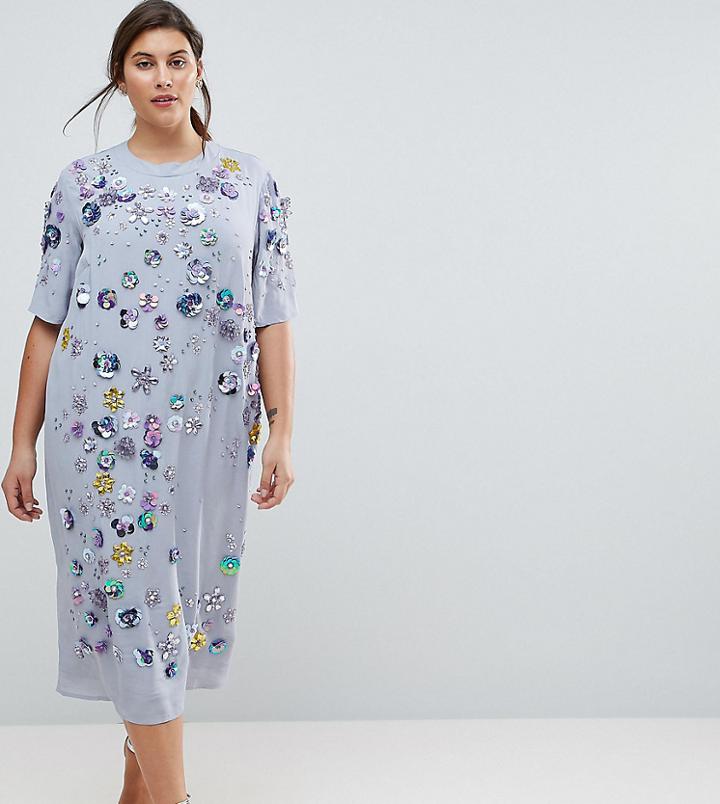 Asos Curve Embellished T-shirt Longer Length Midi Dress - Multi