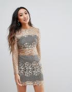 Parisian Metallic Lace Bodycon Dress - Gold