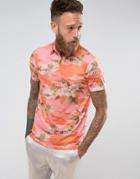Asos Polo With Revere Collar And All Over Palm Print - Pink