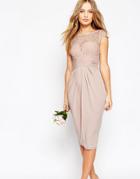Asos Petite Wedding Lace Top Pleated Midi Dress - Pink