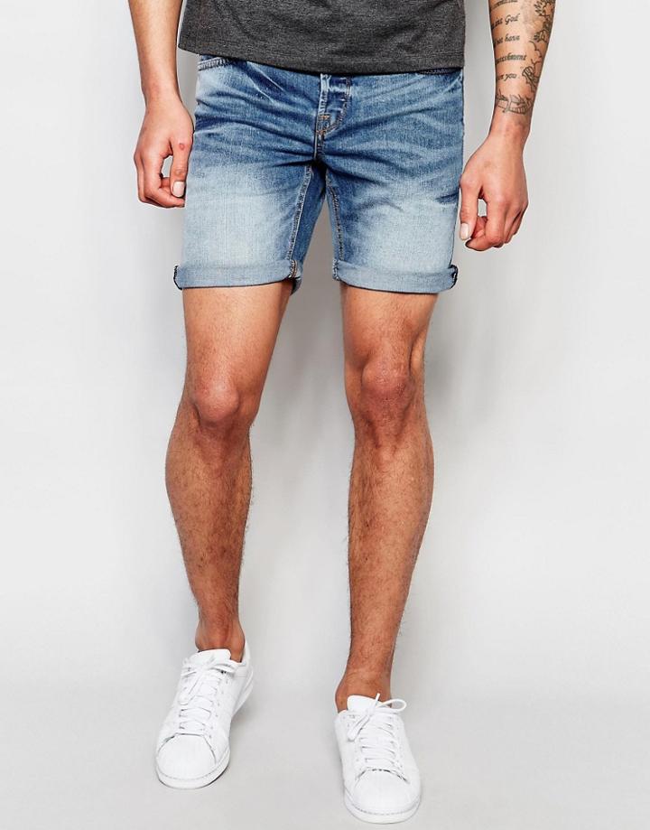 Only & Sons Mid Wash Denim Shorts - Mid Blue
