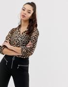Asos Design Long Sleeve Shirt In Leopard Animal Print - Multi