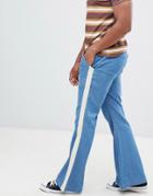 Sacred Hawk Flared Jeans With Side Stripe - Blue