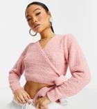 Missguided Petite Popcorn Knit Wrap Front Cardigan In Rose-pink