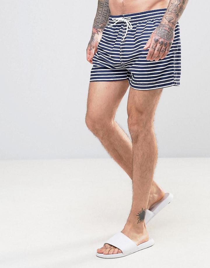 Kiss This! Thin Horizontal Stripe Swim Shorts - Navy