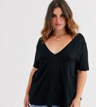 Asos Design Curve Oversized V Front And V Back T-shirt In Black
