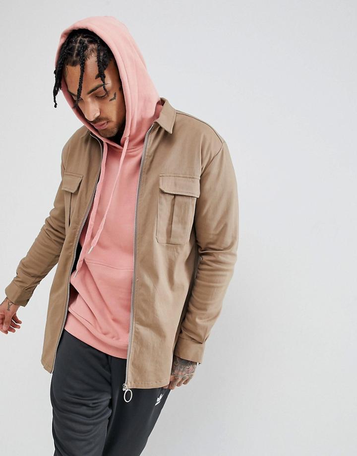 Sixth June Utility Shirt In Stone - Green