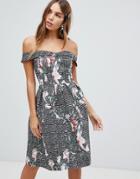 Dolly & Delicious Bardot Full Prom Midi Dress With Pockets In Floral Print - Multi