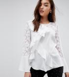 River Island Frill Front Lace Sleeve Blouse - White