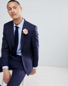 Moss London Wedding Skinny Suit Jacket In Navy Check - Navy