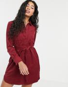 People Tree Oversize Shirt Dress In Cord-red