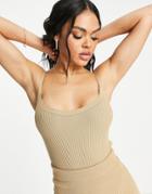 Wmnswear Ribbed Cami Top In Sand - Part Of A Set-neutral