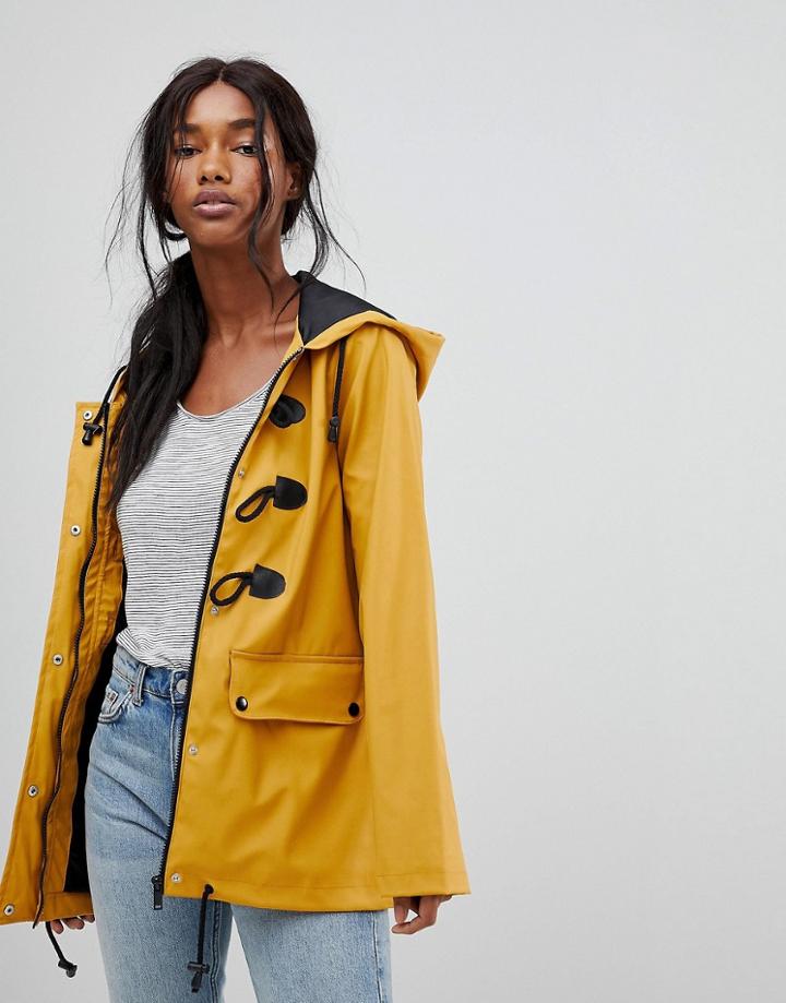 Brave Soul Trucker Rubberised Coat With Duffle Fastenings - Yellow