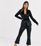 Fashion Union Petite Tailored Pants In Black Tinsel Velvet