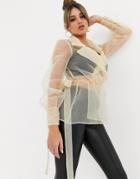 Asos Design Organza Wrap Top With Collar Detail-cream