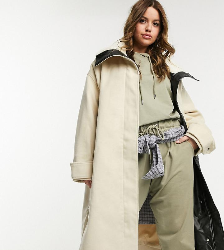Asos Design Curve Luxe Oversized Parka In Cream-white