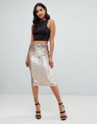 Lipsy Sequin Embellished Midi Skirt In Gold - Gold