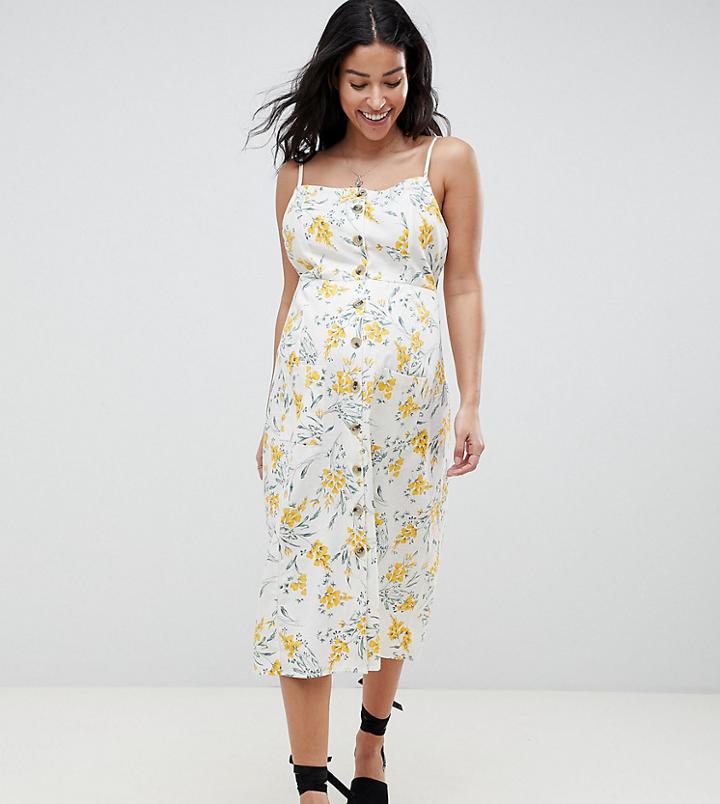 Asos Design Maternity Button Through Linen Midi Sundress In Floral Print - Multi