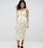 Asos Design Maternity Button Through Linen Midi Sundress In Floral Print - Multi