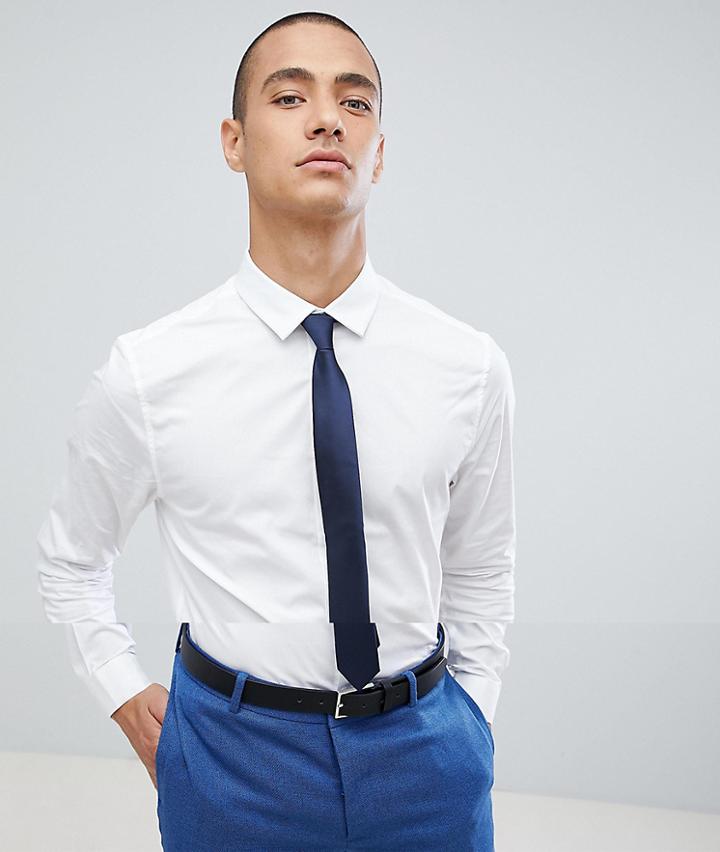 Asos Design Skinny Shirt In White With Navy Tie Save - White