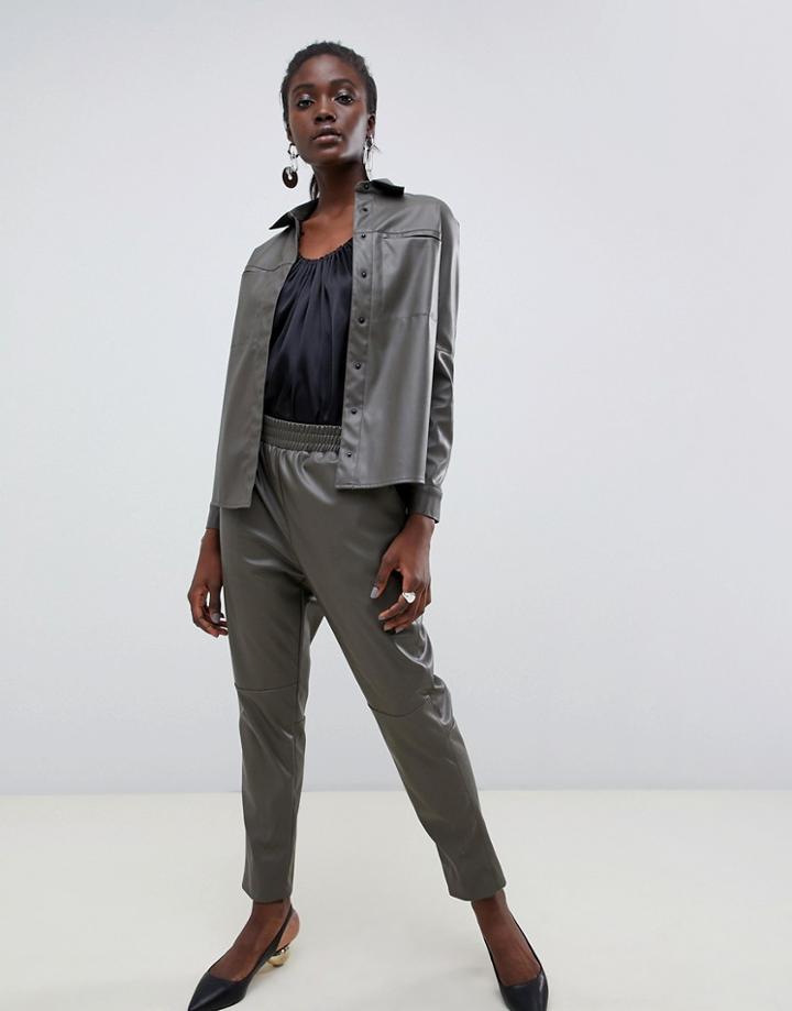 Asos White Pu High Waisted Pants - Green