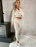 Odolls Collection Knitted Skinny Sweatpants With Contrast Stripe In Oatmeal-neutral