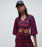 Noisy May Tall Tie Front Crop Top In Check Print - Red