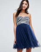 Little Mistress Bandeau Prom Dress With Sequin Body - Navy