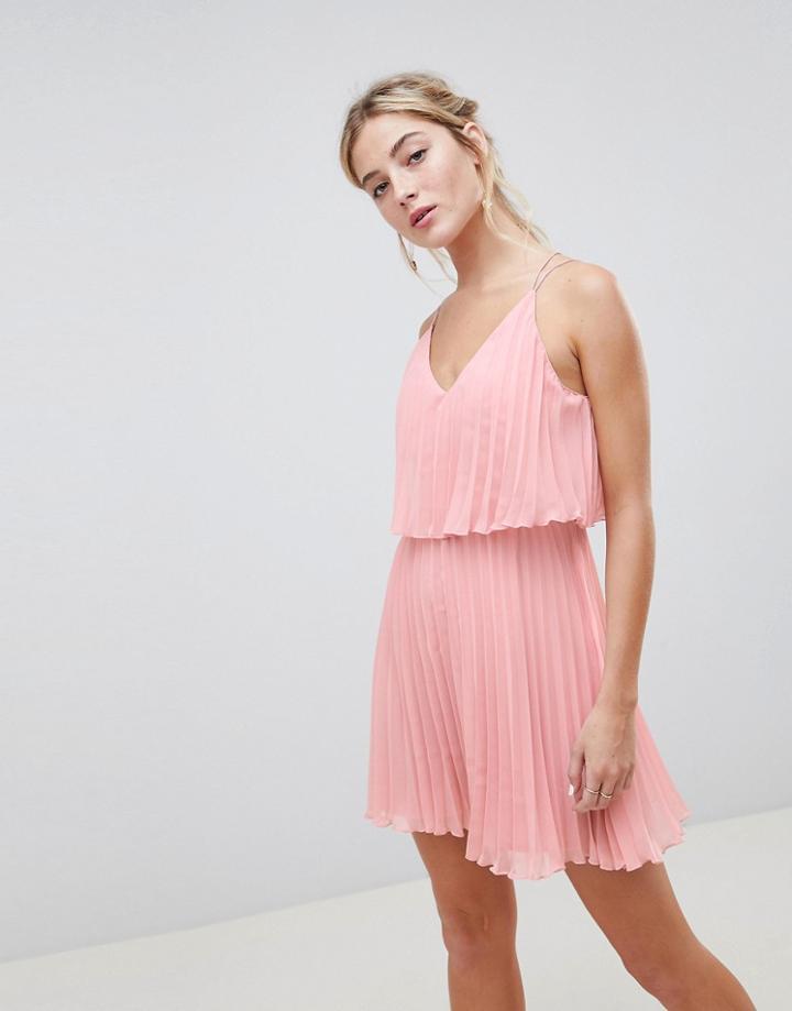 Asos Design Pleated Crop Top Mini Dress - Pink