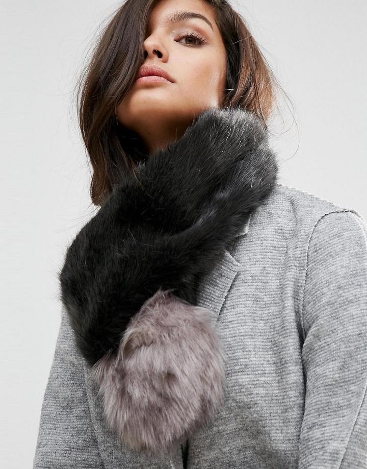 Bandits Premium Faux Fur Cross Through Scarf - Gray