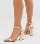 Glamorous Wide Fit Pointed Heeled Shoes In Rose Gold