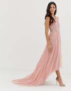 Dolly & Delicious One Shoulder Embellished High Low Prom Maxi Dress In Pink - Pink